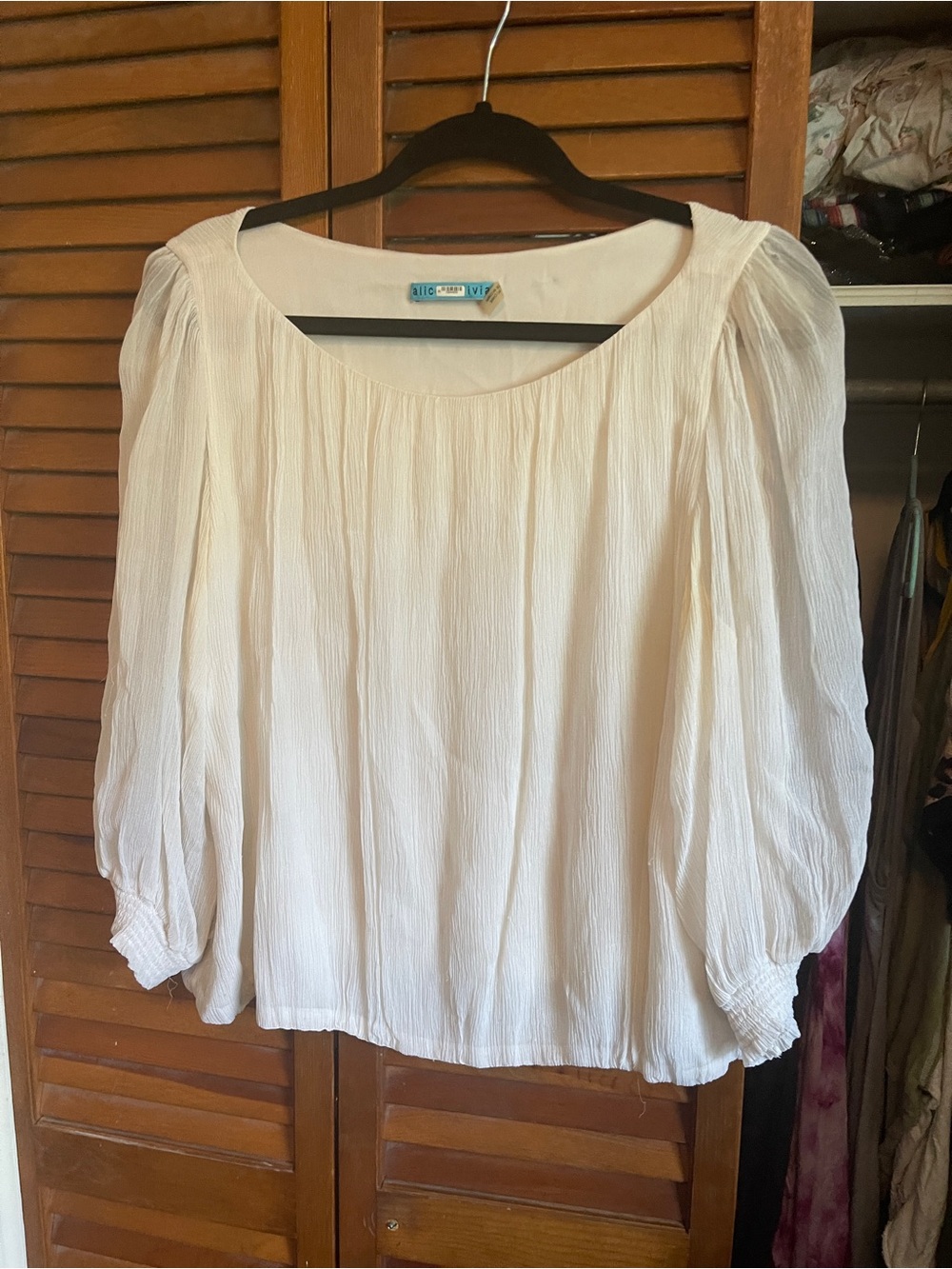 Alice + Olivia Cream Peasant Blouse with Balloon Sleeves